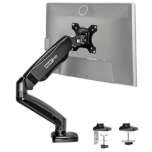 MOUNT PRO Single Monitor Desk Mount - Articulating Gas Spring Monitor Arm, Removable VESA Mount Desk Stand with Clamp and G...