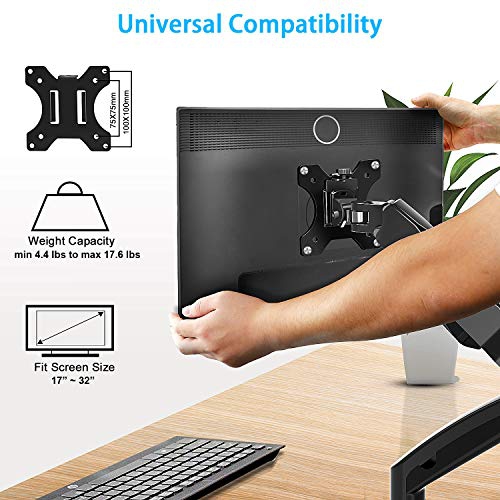 MOUNT PRO Single Monitor Desk Mount - Articulating Gas Spring Monitor Arm, Removable VESA Mount Desk Stand with Clamp and G...