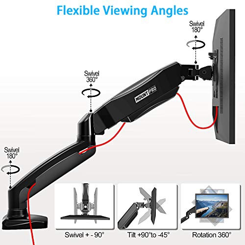 MOUNT PRO Single Monitor Desk Mount - Articulating Gas Spring Monitor Arm, Removable VESA Mount Desk Stand with Clamp and G...