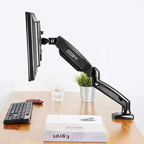MOUNT PRO Single Monitor Desk Mount - Articulating Gas Spring Monitor Arm, Removable VESA Mount Desk Stand with Clamp and G...