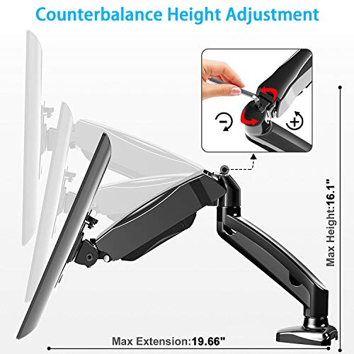 MOUNT PRO Single Monitor Desk Mount - Articulating Gas Spring Monitor Arm, Removable VESA Mount Desk Stand with Clamp and G...
