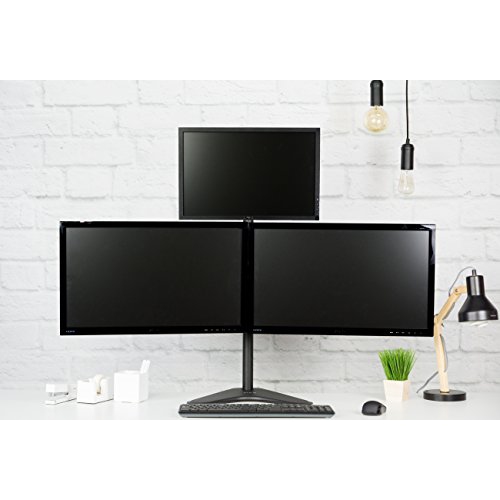 VIVO Triple LCD LED Computer Monitor Desk Stand, Free Standing Heavy Duty Fully Adjustable Mount for 3 Screens up to 30 inc...
