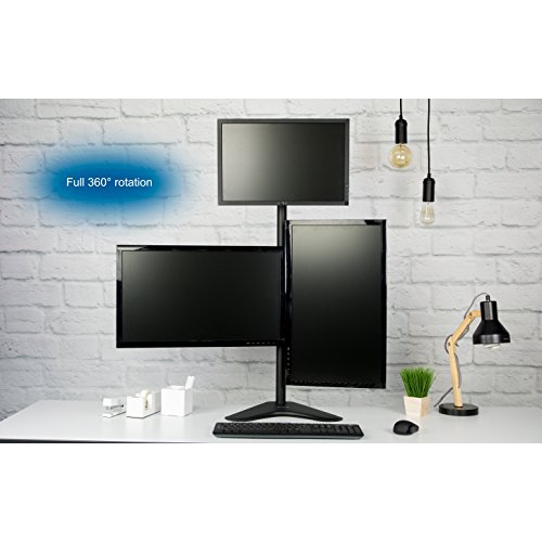 VIVO Triple LCD LED Computer Monitor Desk Stand, Free Standing Heavy Duty Fully Adjustable Mount for 3 Screens up to 30 inc...