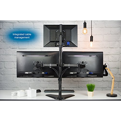 VIVO Triple LCD LED Computer Monitor Desk Stand, Free Standing Heavy Duty Fully Adjustable Mount for 3 Screens up to 30 inc...