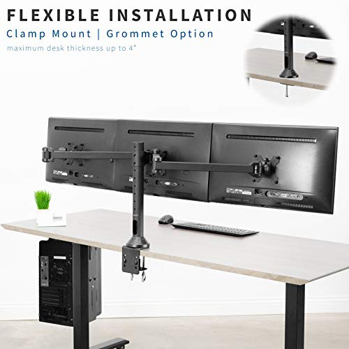 VIVO Black Triple LED LCD Computer Monitor Desk Mount VESA Stand, Heavy Duty Fully Adjustable Tilt, Swivel, and Rotation, f...