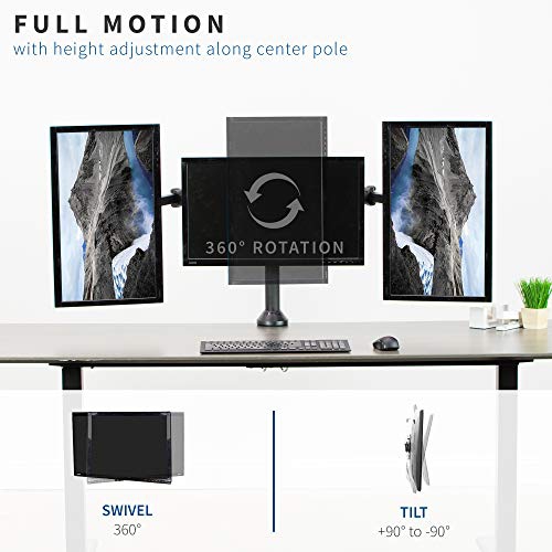 VIVO Black Triple LED LCD Computer Monitor Desk Mount VESA Stand, Heavy Duty Fully Adjustable Tilt, Swivel, and Rotation, f...