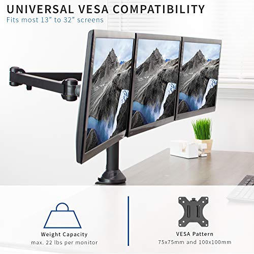 VIVO Black Triple LED LCD Computer Monitor Desk Mount VESA Stand, Heavy Duty Fully Adjustable Tilt, Swivel, and Rotation, f...