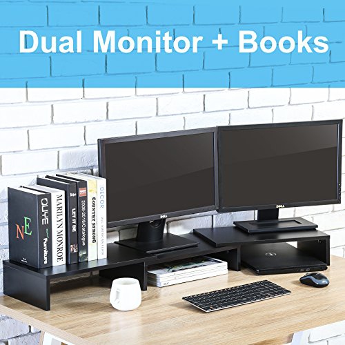 FITUEYES 3 Shelf Monitor Riser Stand Multifunctional Desktop Organizer, Length and Angle Adjustable, Black DT108001WB