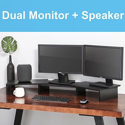 FITUEYES 3 Shelf Monitor Riser Stand Multifunctional Desktop Organizer, Length and Angle Adjustable, Black DT108001WB