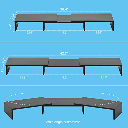 FITUEYES 3 Shelf Monitor Riser Stand Multifunctional Desktop Organizer, Length and Angle Adjustable, Black DT108001WB