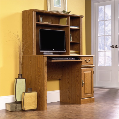 Bowery Hill Small Computer Desk with Hutch in Carolina Oak
