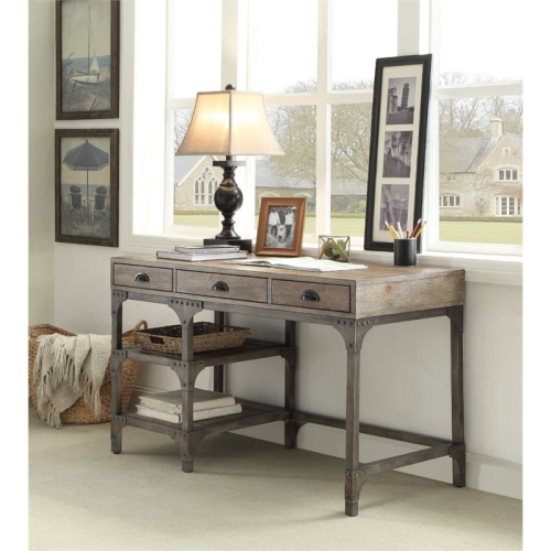 Scranton & Co Writing Desk in Weathered Oak and Antique Silver