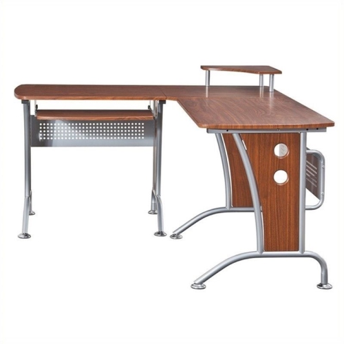 SCRANTON & CO  Wood And Metal L-Shaped Computer Desk In In Mahogany
