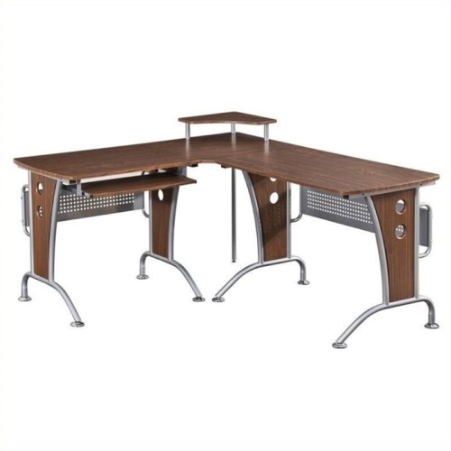 Scranton & Co Wood and Metal L-Shaped Computer Desk in Mahogany