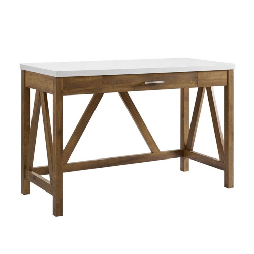 PEMBERLY ROW  46" A-Frame Desk With Natural Walnut Base And White Marble Top