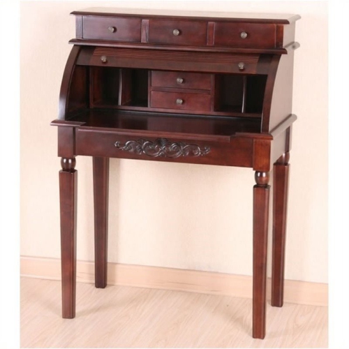 BOWERY HILL  Roll Top Secretary Desk In Dual Walnut Stain