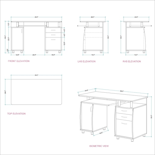 Trent Home Super Storage Computer Office Desk in Chocolate