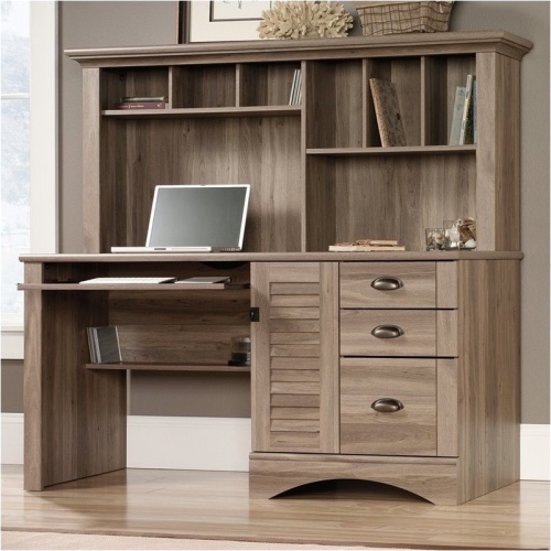 Pemberly Row Computer Desk with Hutch in Salt Oak