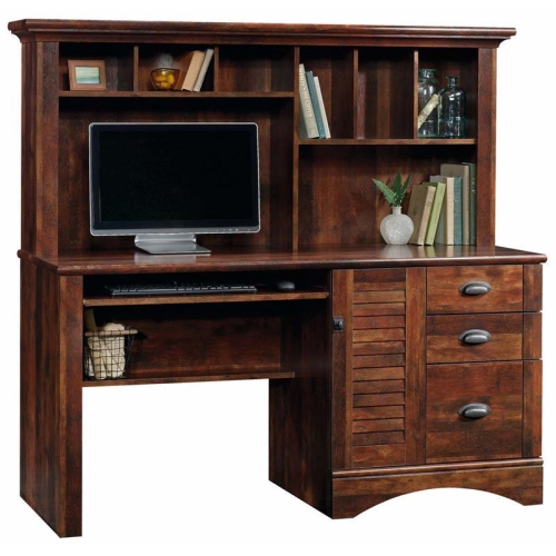 Sauder Harbor View Traditional Wood Computer Desk with Hutch in Curado Cherry