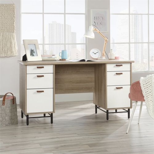 Sauder Anda Norr Executive Desk in Sky Oak and White