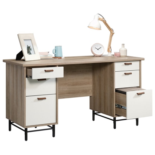 Sauder Anda Norr Executive Desk in Sky Oak and White