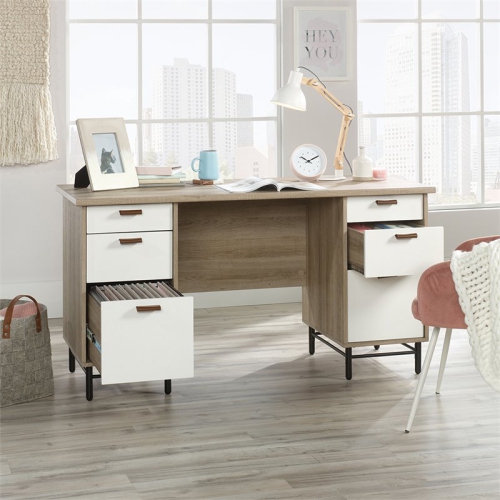 Sauder Anda Norr Executive Desk in Sky Oak and White