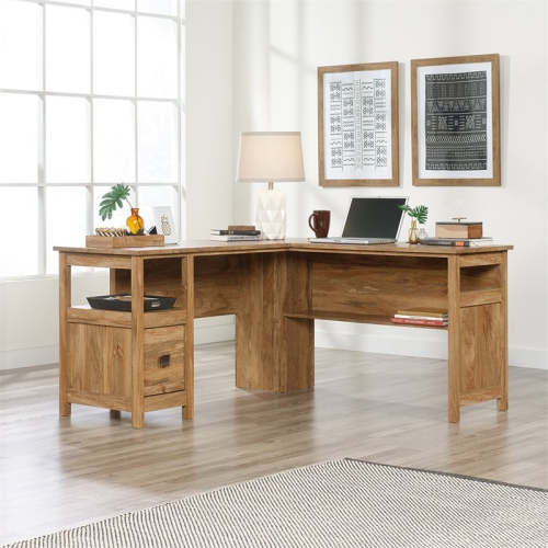 Sauder Cannery Bridge Engineered Wood L Shaped Desk in Sindoori Mango/Natural