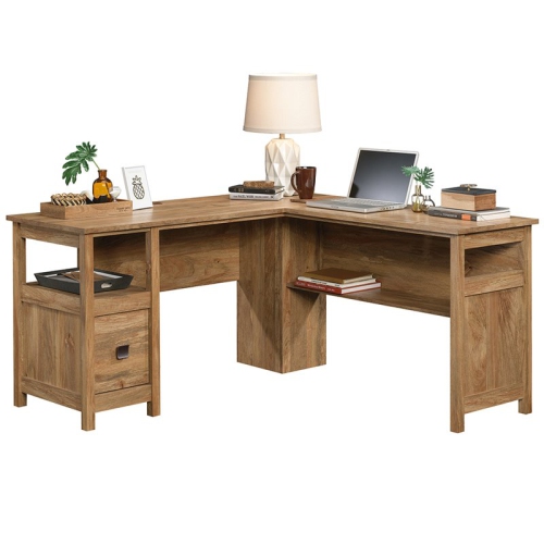 Sauder Cannery Bridge Engineered Wood L Shaped Desk in Sindoori Mango/Natural
