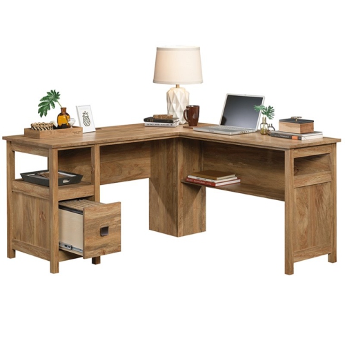 Sauder Cannery Bridge Engineered Wood L Shaped Desk in Sindoori Mango/Natural