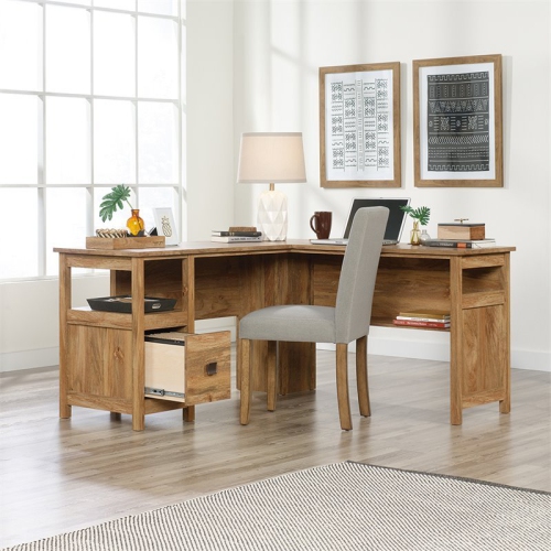 Sauder Cannery Bridge Engineered Wood L Shaped Desk in Sindoori Mango/Natural