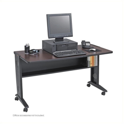 Scranton & Co 54" Reversible Top Mobile Metal Computer Desk in Mahogany and Oak