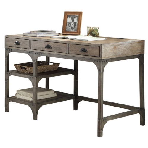 ACME FURNITURE  Acme Gorden Writing Desk In Weathered Oak And Antique In Silver