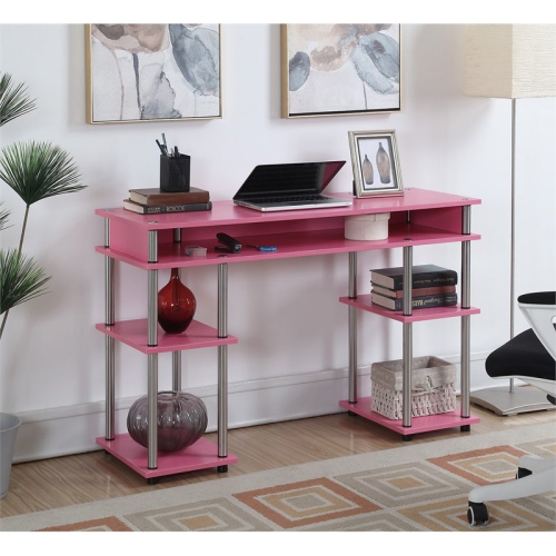 Convenience Concepts Designs2Go No Tools Student Desk in Pink Wood Finish