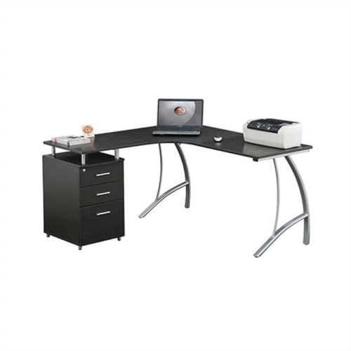 SCRANTON & CO  L-Shaped Corner Desk With File Cabinet In Espresso