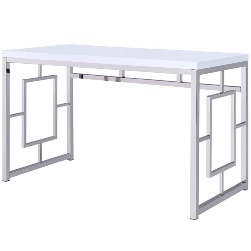 Steve Silver Alize Writing Desk in White and Chrome Metal
