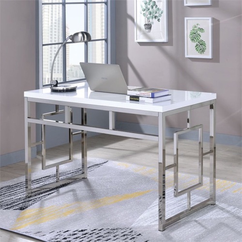 Steve Silver Alize Writing Desk in White and Chrome Metal