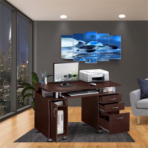 Scranton & Co 4 Drawer Computer Office Desk with Storage in Chocolate