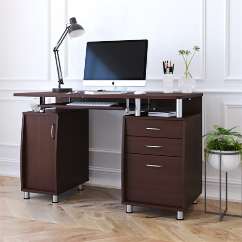 Scranton & Co 4 Drawer Computer Office Desk with Storage in Chocolate
