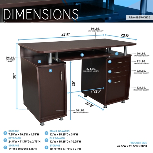 Scranton & Co 4 Drawer Computer Office Desk with Storage in Chocolate