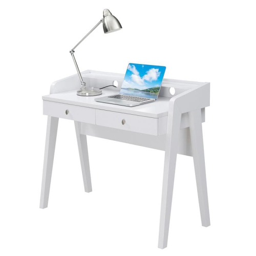 Convenience Concepts Newport Deluxe Two-Drawer Desk in White Wood Finish