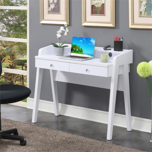 Convenience Concepts Newport Deluxe Two-Drawer Desk in White Wood Finish