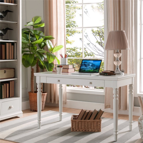 Bowery Hill Home Office Writing Desk with Center Drawer in White