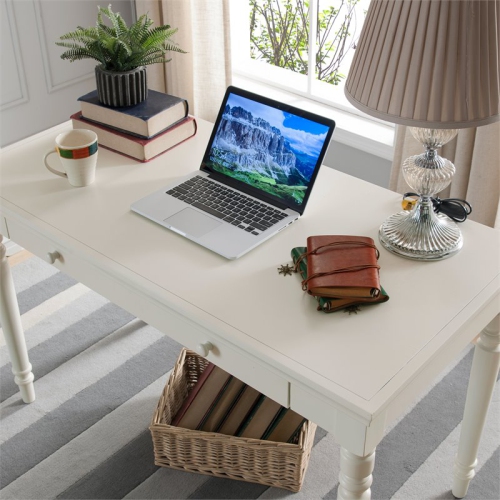 Bowery Hill Home Office Writing Desk with Center Drawer in White