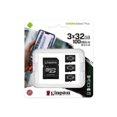3 Pack Kingston Canvas Select Plus microSDXC 32GB Class 10 UHS-I Memory Card
