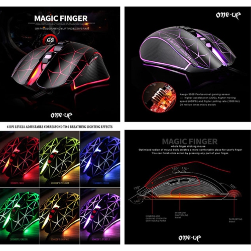ONE-UP® G5 E-sports Ergonomics Optical Wired USB Contector Gaming Black Mouse With Avago 3050 Sensor