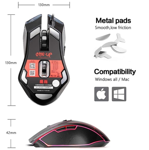 ONE-UP® G5 E-sports Ergonomics Optical Wired USB Contector Gaming Black Mouse With Avago 3050 Sensor
