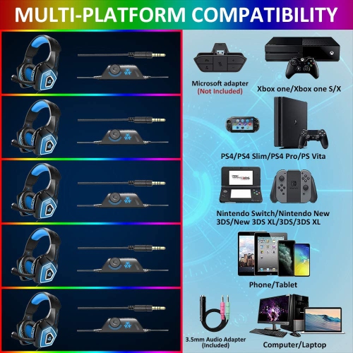 Casque de jeu avec micro pour Xbox One, PS5, PS4, PC, Nintendo Switch playstation 5 - Écouteurs stéréo basses - 3,5 mm - Casque d’écoute léger avec