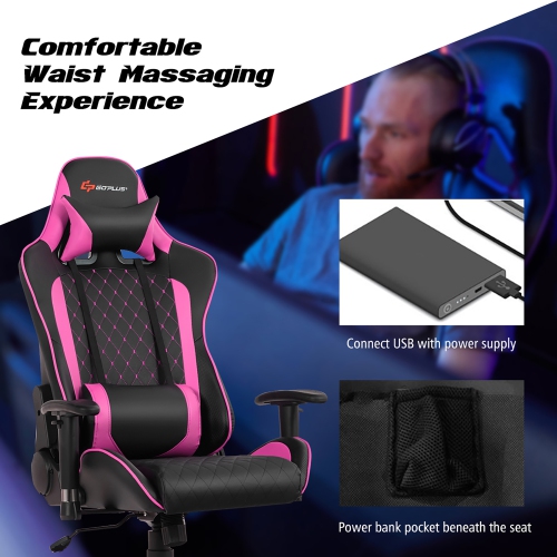 Goplus Massage Gaming Chair Reclining Racing Chair w/Lumbar Support and Headrest