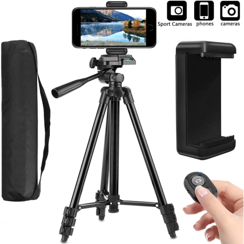 Tripod for Cell Phone, [3 in 1] 42'' Aluminum Camera Tripod with Universal Cell Phone Holder Mount and Wireless Bluetooth Remote Shutter, Compatible