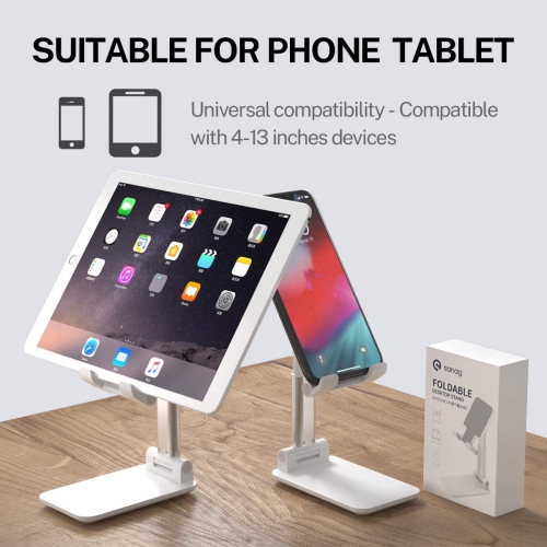 Wingomart- Cell Phone Stand, tablet holder Foldable Portable Desktop Stand Adjustable Height and Angle Phone Holder Aluminum Metal Stand Compatible with iPhone/samsung/huawei/iPad/Kindle